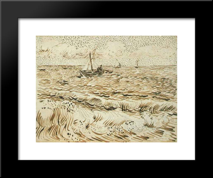 A Fishing Boat At Sea 20x24 Black Modern Wood Framed Art Print Poster by Van Gogh, Vincent