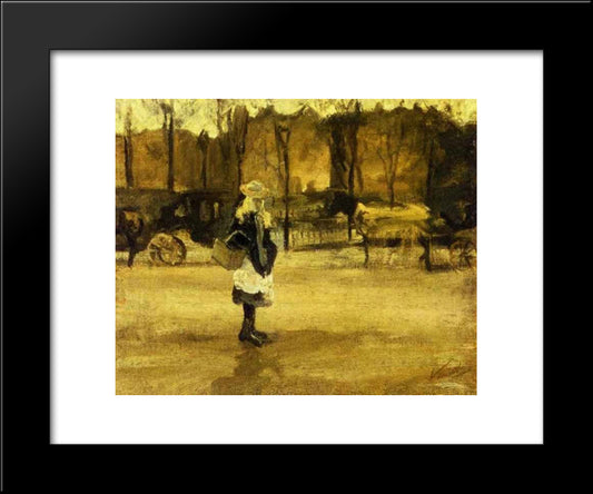 A Girl In The Street, Two Coaches In The Background 20x24 Black Modern Wood Framed Art Print Poster by Van Gogh, Vincent