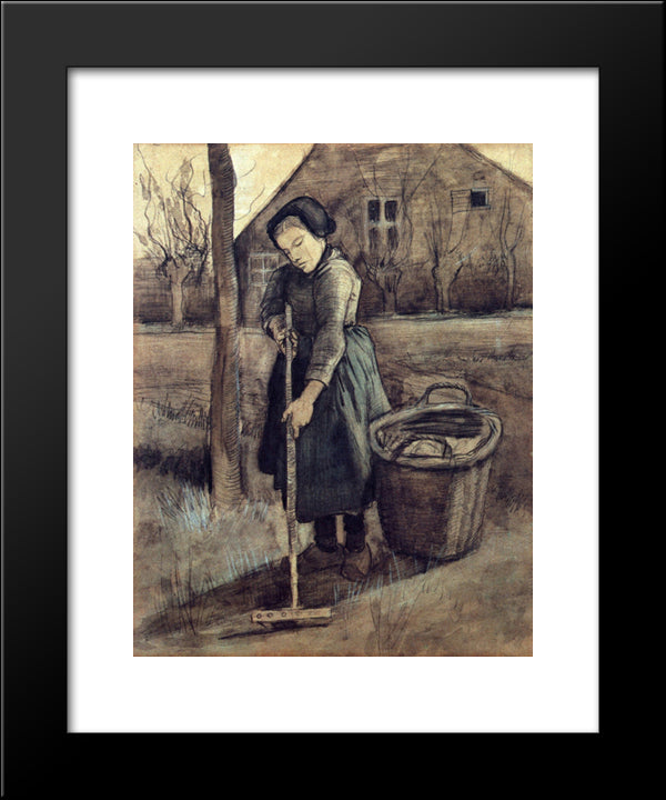 A Girl Raking 20x24 Black Modern Wood Framed Art Print Poster by Van Gogh, Vincent