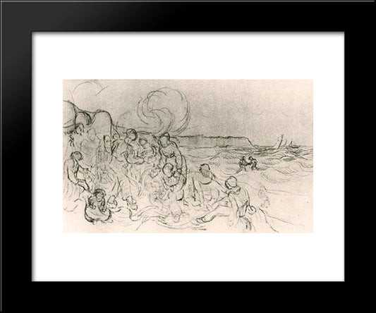 A Group Of Figures On The Beach 20x24 Black Modern Wood Framed Art Print Poster by Van Gogh, Vincent