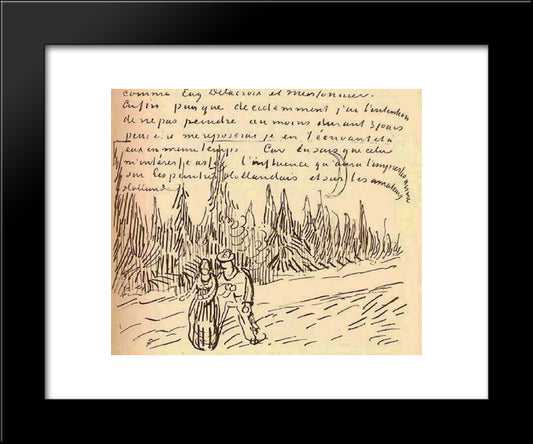 A Lane Of Cypresses With A Couple Walking 20x24 Black Modern Wood Framed Art Print Poster by Van Gogh, Vincent