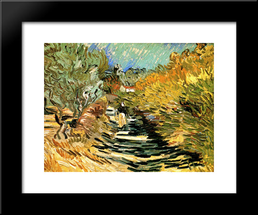 A Road In St. Remy With Female Figures 20x24 Black Modern Wood Framed Art Print Poster by Van Gogh, Vincent