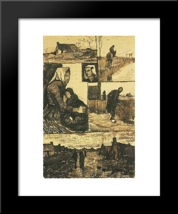 A Sheet With Sketches 20x24 Black Modern Wood Framed Art Print Poster by Van Gogh, Vincent