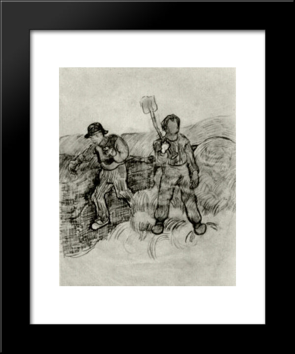 A Sower And A Man With A Spade 20x24 Black Modern Wood Framed Art Print Poster by Van Gogh, Vincent