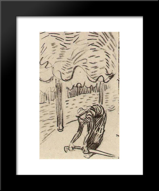 A Woman Picking Up A Stick In Front Of Trees 20x24 Black Modern Wood Framed Art Print Poster by Van Gogh, Vincent