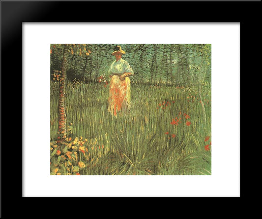 A Woman Walking In Garden 20x24 Black Modern Wood Framed Art Print Poster by Van Gogh, Vincent