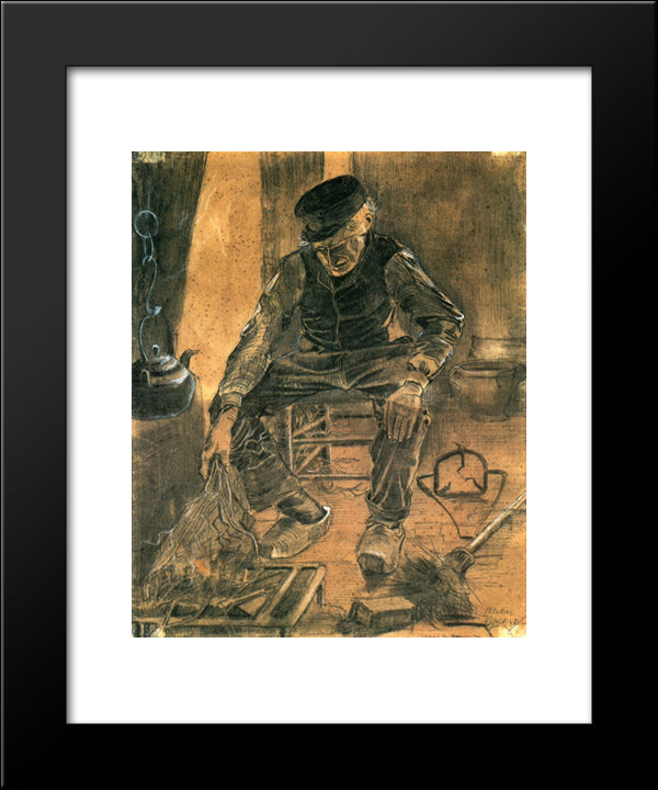 An Old Man Putting Dry Rice On The Hearth 20x24 Black Modern Wood Framed Art Print Poster by Van Gogh, Vincent