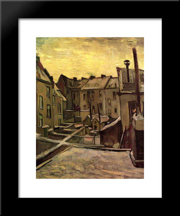 Backyards Of Old Houses In Antwerp In The Snow 20x24 Black Modern Wood Framed Art Print Poster by Van Gogh, Vincent