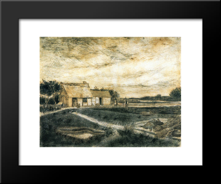 Barn With Moss-Covered Roof 20x24 Black Modern Wood Framed Art Print Poster by Van Gogh, Vincent