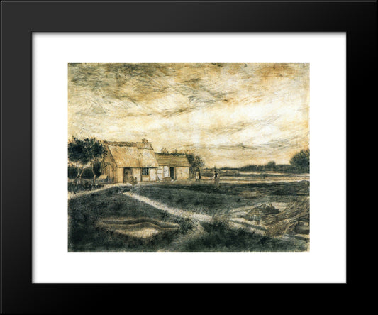 Barn With Moss-Covered Roof 20x24 Black Modern Wood Framed Art Print Poster by Van Gogh, Vincent