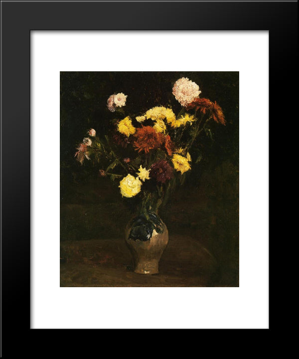 Basket Of Carnations And Zinnias 20x24 Black Modern Wood Framed Art Print Poster by Van Gogh, Vincent