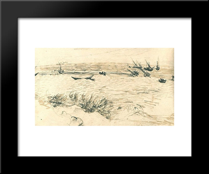 Beach, Sea, And Fishing Boats 20x24 Black Modern Wood Framed Art Print Poster by Van Gogh, Vincent