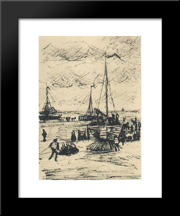 Beach And Boats 20x24 Black Modern Wood Framed Art Print Poster by Van Gogh, Vincent