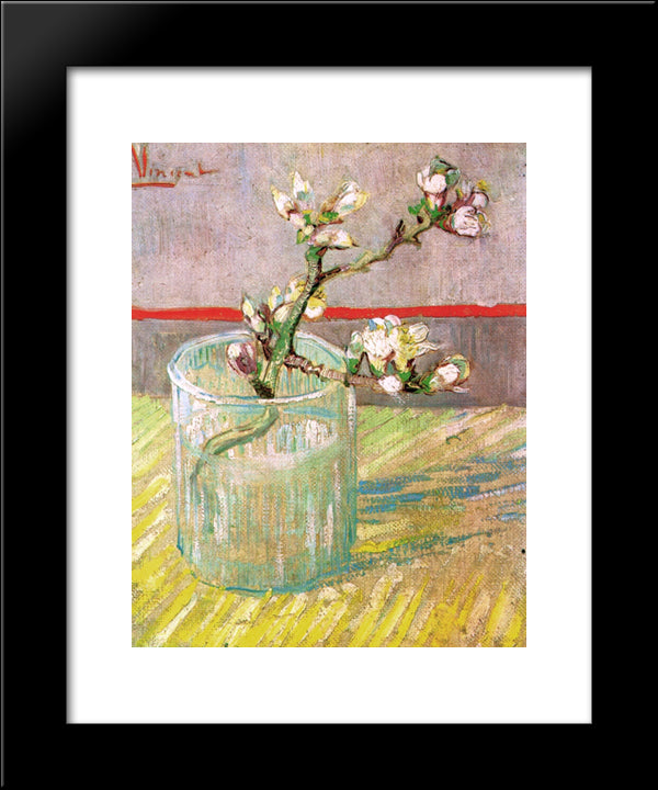 Blossoming Almond Branch In A Glass 20x24 Black Modern Wood Framed Art Print Poster by Van Gogh, Vincent