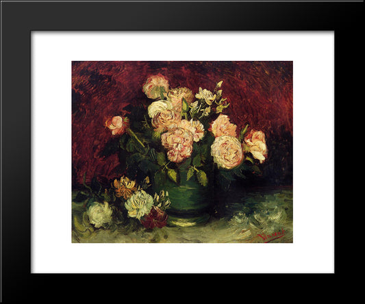 Bowl With Peonies And Roses 20x24 Black Modern Wood Framed Art Print Poster by Van Gogh, Vincent