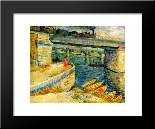 Bridges Across The Seine At Asnieres 20x24 Black Modern Wood Framed Art Print Poster by Van Gogh, Vincent