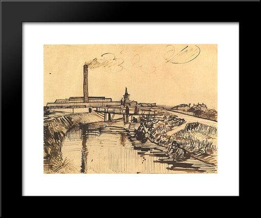 Canal With Bridge And Women Washing 20x24 Black Modern Wood Framed Art Print Poster by Van Gogh, Vincent