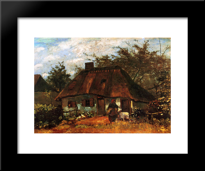 Cottage And Woman With Goat 20x24 Black Modern Wood Framed Art Print Poster by Van Gogh, Vincent