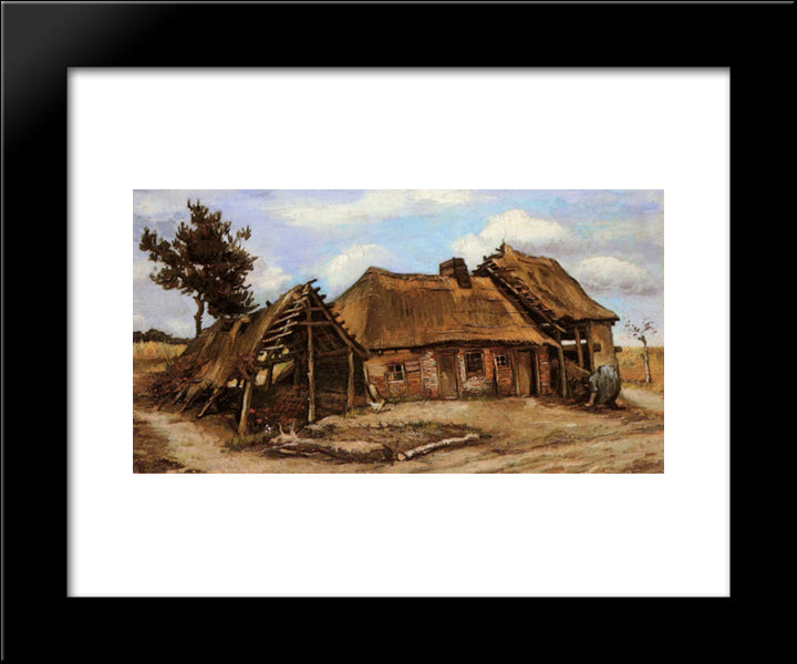 Cottage With Decrepit Barn And Stooping Woman 20x24 Black Modern Wood Framed Art Print Poster by Van Gogh, Vincent