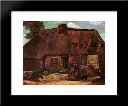 Cottage With Peasant Woman Digging 20x24 Black Modern Wood Framed Art Print Poster by Van Gogh, Vincent