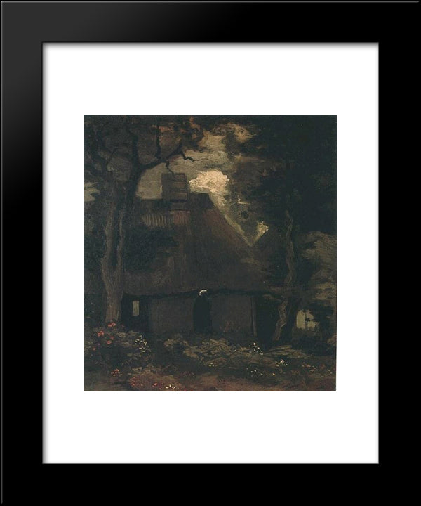 Cottage With Trees And Peasant Woman 20x24 Black Modern Wood Framed Art Print Poster by Van Gogh, Vincent