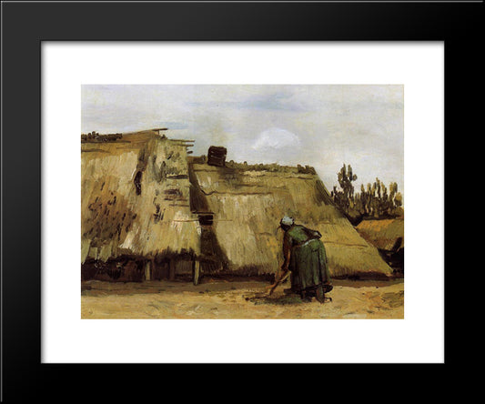 Cottage With Woman Digging 20x24 Black Modern Wood Framed Art Print Poster by Van Gogh, Vincent