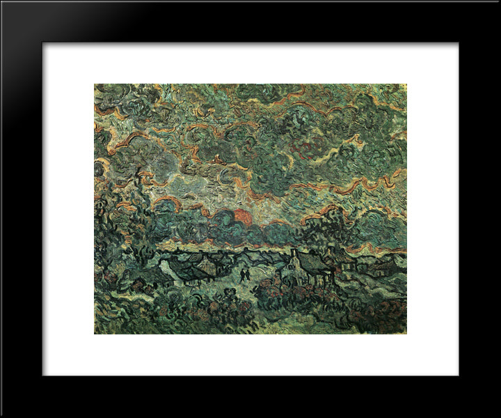 Cottages And Cypresses Reminiscence Of The North 20x24 Black Modern Wood Framed Art Print Poster by Van Gogh, Vincent