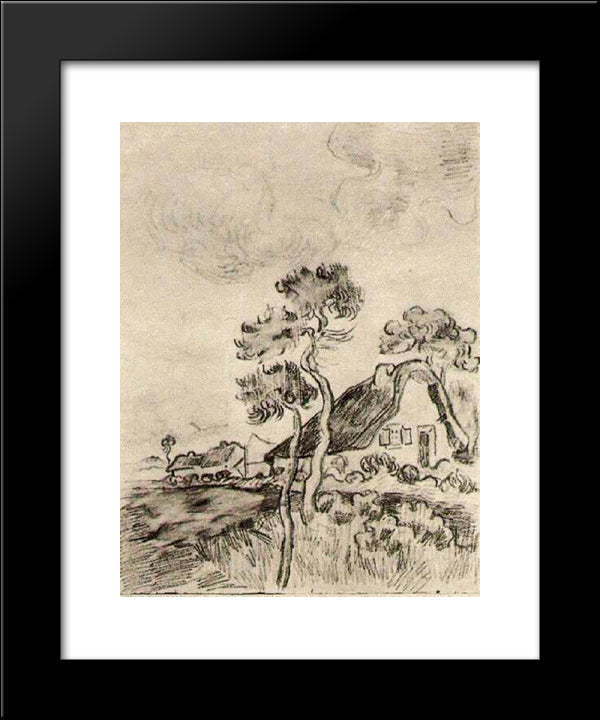 Cottages And Trees 20x24 Black Modern Wood Framed Art Print Poster by Van Gogh, Vincent