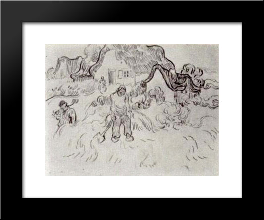 Cottages With Three Figures 20x24 Black Modern Wood Framed Art Print Poster by Van Gogh, Vincent