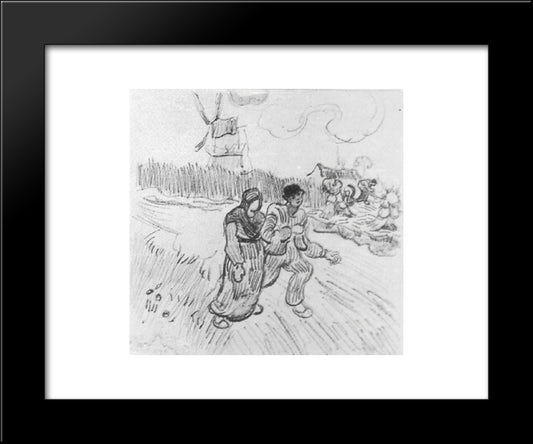 Couple Arm In Arm And Other Figures, With A Windmill In The Background 20x24 Black Modern Wood Framed Art Print Poster by Van Gogh, Vincent