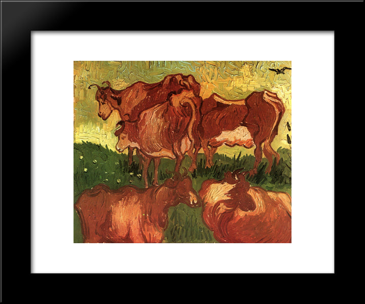 Cows 20x24 Black Modern Wood Framed Art Print Poster by Van Gogh, Vincent