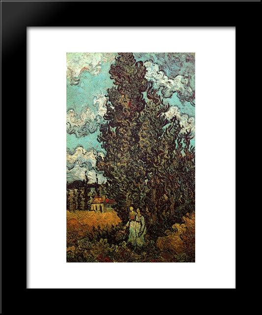 Cypresses And Two Women 20x24 Black Modern Wood Framed Art Print Poster by Van Gogh, Vincent