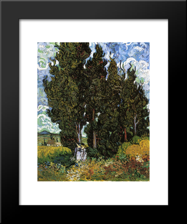 Cypresses With Two Women 20x24 Black Modern Wood Framed Art Print Poster by Van Gogh, Vincent