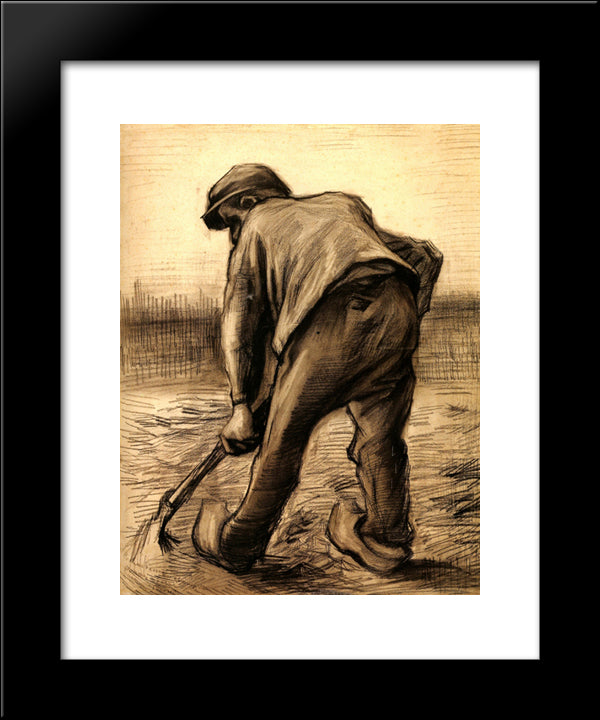 Digger In A Potato Field February 20x24 Black Modern Wood Framed Art Print Poster by Van Gogh, Vincent