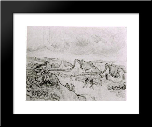 Diggers And Road With Cottages 20x24 Black Modern Wood Framed Art Print Poster by Van Gogh, Vincent