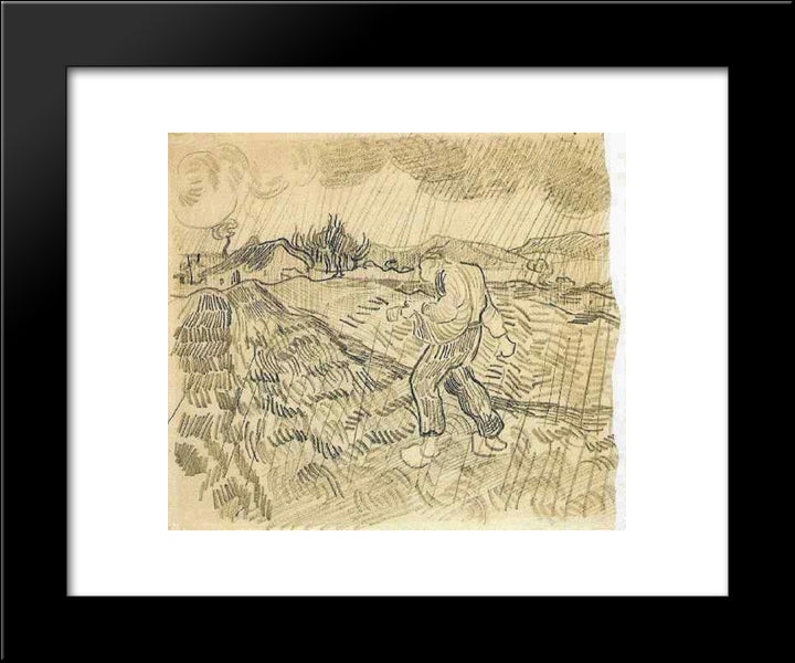 Enclosed Field With A Sower In The Rain 20x24 Black Modern Wood Framed Art Print Poster by Van Gogh, Vincent