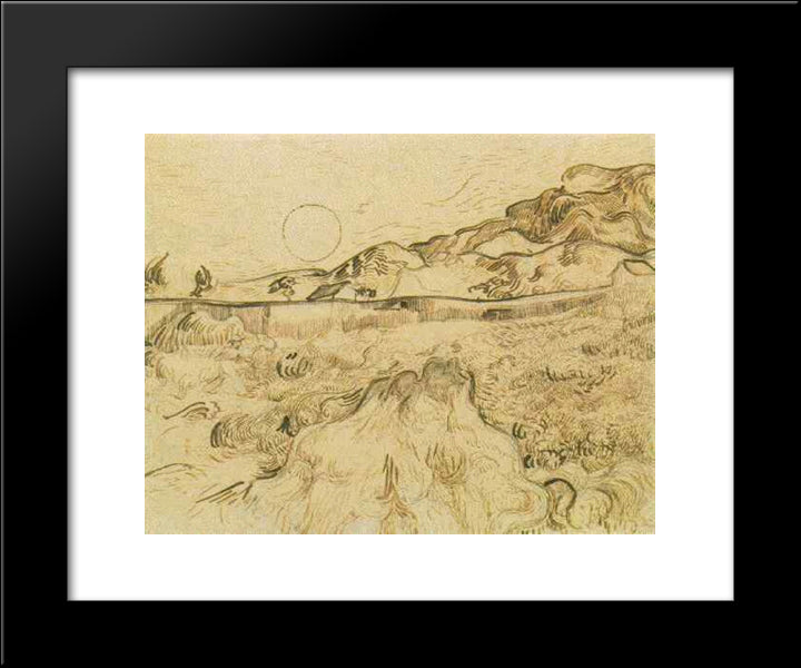 Enclosed Wheat Field With Reaper 20x24 Black Modern Wood Framed Art Print Poster by Van Gogh, Vincent