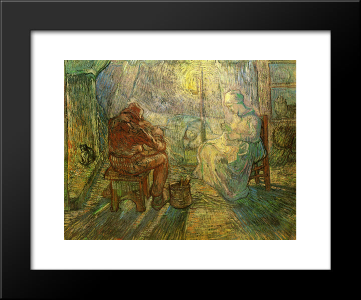 Evening - The Watch (After Millet) 20x24 Black Modern Wood Framed Art Print Poster by Van Gogh, Vincent