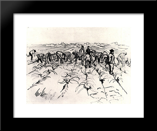 Farmers Working In The Field 20x24 Black Modern Wood Framed Art Print Poster by Van Gogh, Vincent