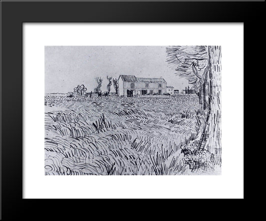 Farmhouse In A Wheat Field 20x24 Black Modern Wood Framed Art Print Poster by Van Gogh, Vincent