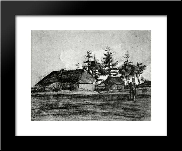 Farmhouse With Barn And Trees 20x24 Black Modern Wood Framed Art Print Poster by Van Gogh, Vincent