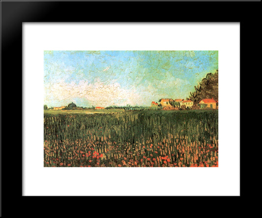 Farmhouses In A Wheat Field Near Arles 20x24 Black Modern Wood Framed Art Print Poster by Van Gogh, Vincent