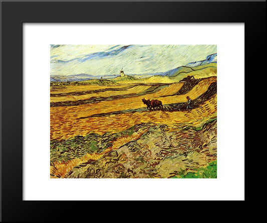 Field And Ploughman And Mill 20x24 Black Modern Wood Framed Art Print Poster by Van Gogh, Vincent