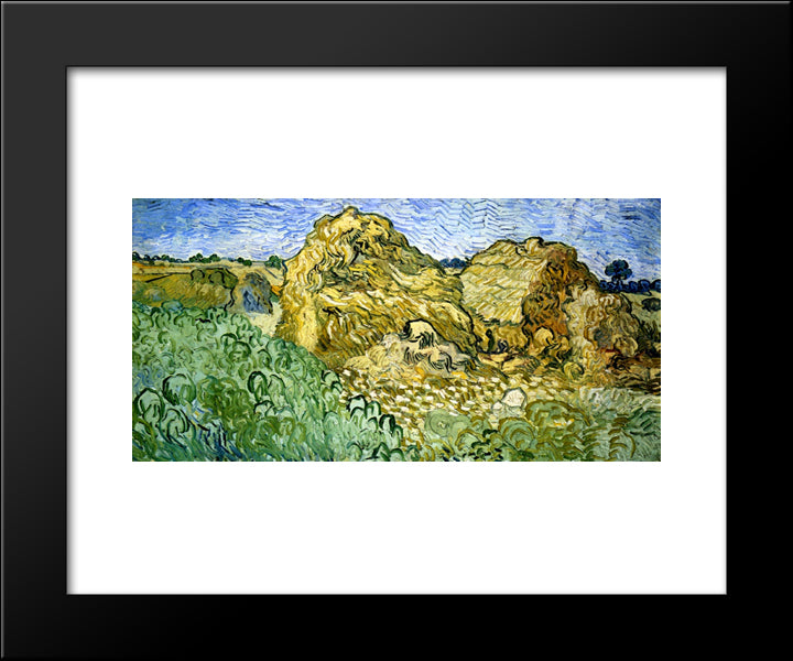 Field With Stacks Of Wheat 20x24 Black Modern Wood Framed Art Print Poster by Van Gogh, Vincent