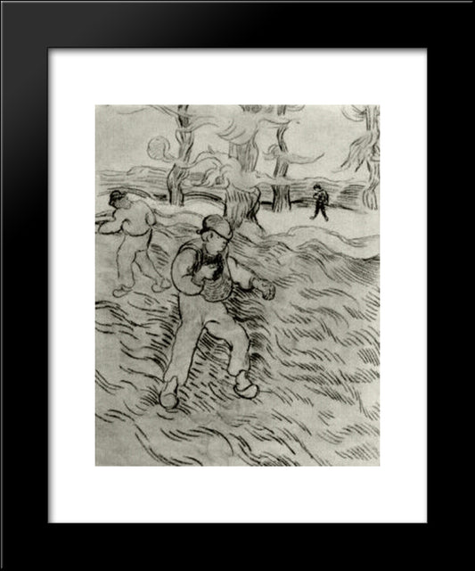 Field With Two Sowers And Trees 20x24 Black Modern Wood Framed Art Print Poster by Van Gogh, Vincent