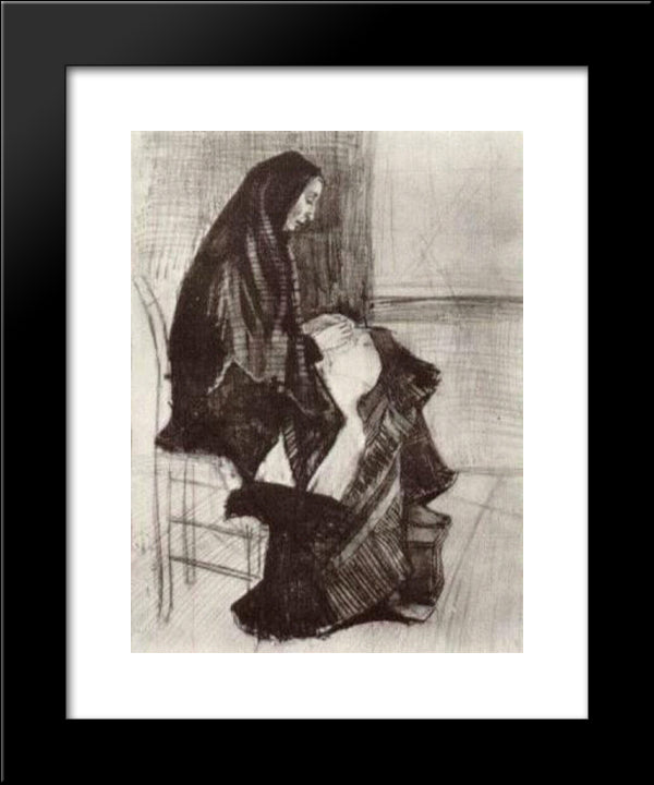 Figure Of A Woman With Unfinished Chair 20x24 Black Modern Wood Framed Art Print Poster by Van Gogh, Vincent