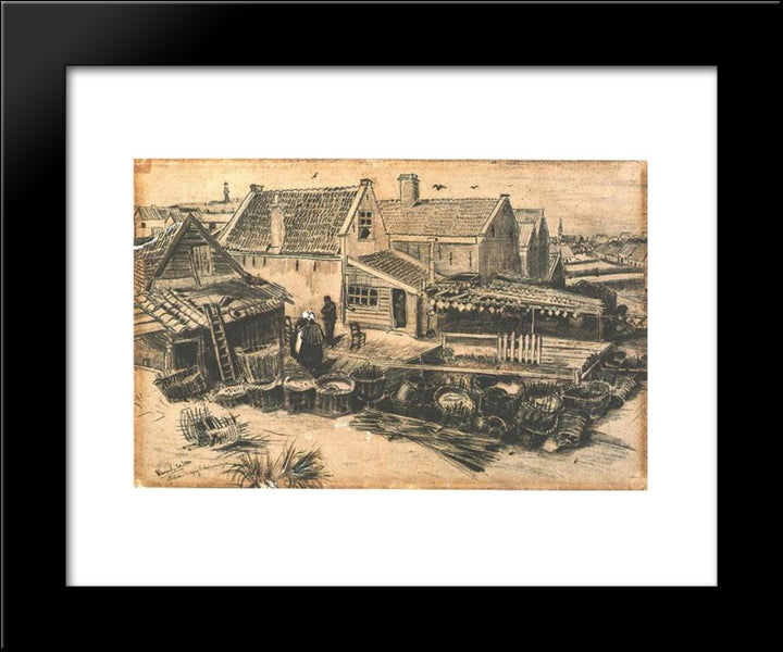 Fish-Drying Barn, Seen From A Height 20x24 Black Modern Wood Framed Art Print Poster by Van Gogh, Vincent