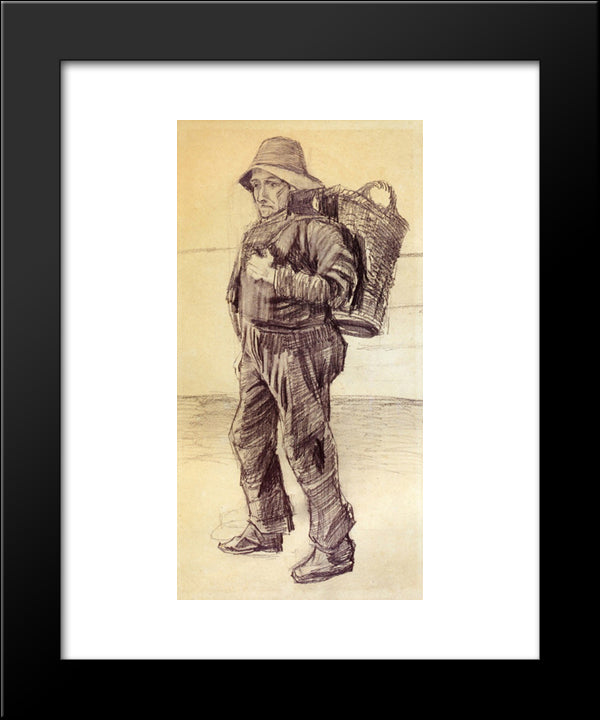 Fisherman With Basket On His Back 20x24 Black Modern Wood Framed Art Print Poster by Van Gogh, Vincent