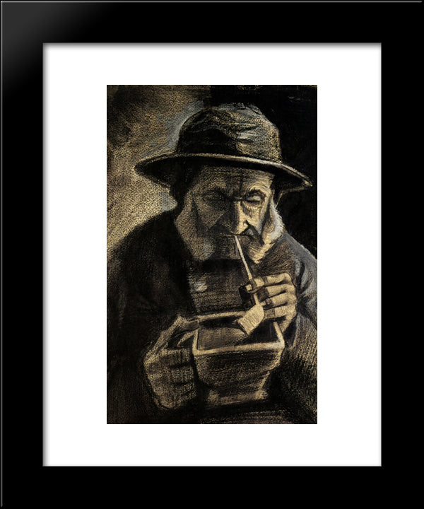 Fisherman With Sou'Wester, Pipe And Coal-Pan 20x24 Black Modern Wood Framed Art Print Poster by Van Gogh, Vincent