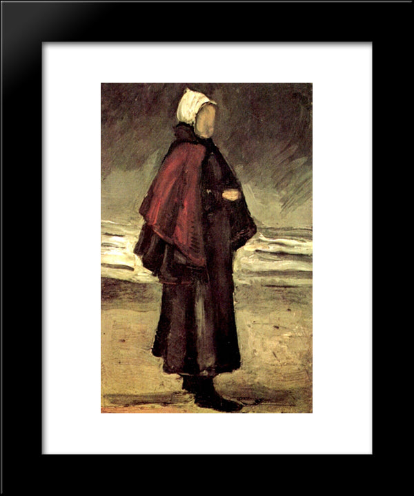 Fisherman'S Wife On The Beach 20x24 Black Modern Wood Framed Art Print Poster by Van Gogh, Vincent